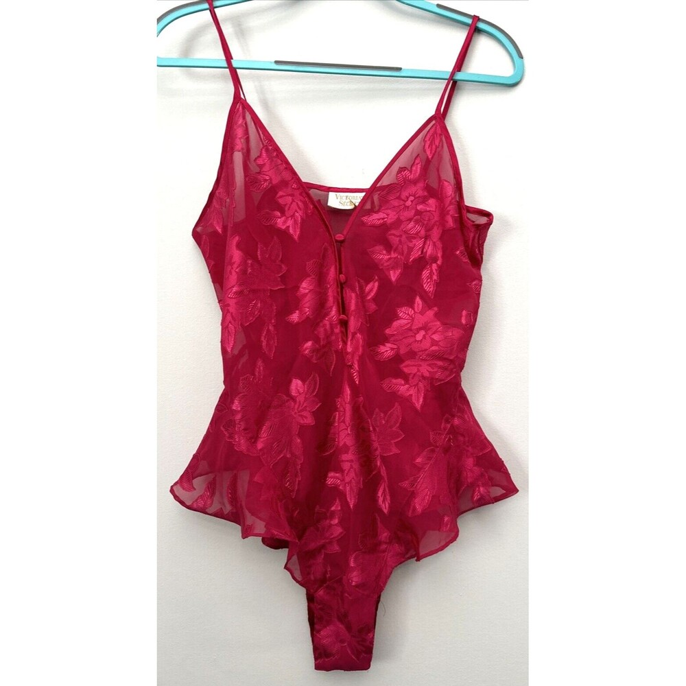 Victoria's Secret Bodysuit Small Red Teddy Lingere One Piece Semi Sheer Sexy